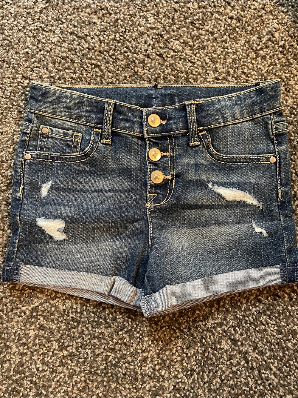 Girls Dark Blue Distressed Denim Shorts. Brand new, no tags